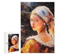 Rompecabezas 1000 PCS para Adolescentes Impressionist Inspired Girl with A Pearl Earring. Rompecabezas DIY Juguetes Una Obra De Arte como Regalo para Toda La Familia 1000 PCS