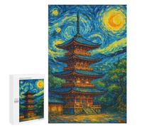 Rompecabezas 1000 PCS para Adolescentes Japanese Pagoda in Starry Night Style Rompecabezas para Adultos Juguetes DIY para La Diversión Familiar Ayuda A Ejercitar El Cerebro 1000 PCS