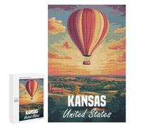 Rompecabezas 1000 PCS para Adolescentes Kansas Hot Air Balloon Sunset Rompecabezas para Adultos Juguetes DIY para La Diversión Familiar Ayuda A Ejercitar El Cerebro 1000 PCS