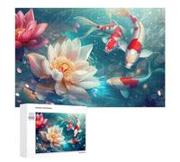 Rompecabezas 1000 PCS para Adolescentes Koi Fish Pond with Lotus Flowers Rompecabezas para Adultos Juguete Decoración De Pared Mejora La Memoria Ayuda A Ejercitar El Cerebro 1000 PCS