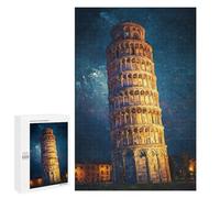 Rompecabezas 1000 PCS para Adolescentes Leaning Tower of Pisa Night View Rompecabezas para Adultos Rompecabezas Mejora La Memoria Desafío Educativo Reducción del Estrés Regalos 1000 PCS