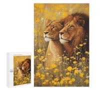 Rompecabezas 1000 PCS para Adolescentes Lion Couple in Yellow Flowers-5 Rompecabezas para Adultos para La Diversión Familiar Ayuda A Ejercitar El Cerebro Hermoso Juego De Diseño 1000 PCS