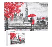 Rompecabezas 1000 PCS para Adolescentes London Rain Artistic Cityscape with Umbrella Couple Rompecabezas Juegos Relajantes Mejora La Memoria Oferta como Regalos para Toda La Familia 1000 PCS