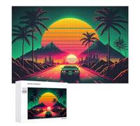 Rompecabezas 1000 PCS para Adolescentes Neon Desert Drive Sunset Rompecabezas Juegos Relajantes Mejora La Memoria Oferta como Regalos para Toda La Familia 1000 PCS