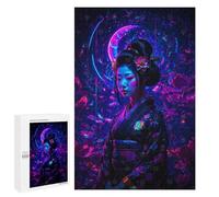 Rompecabezas 1000 PCS para Adolescentes Neon Geisha with Floral Background Japan Rompecabezas para Adultos Juguetes DIY para La Diversión Familiar Ayuda A Ejercitar El Cerebro 1000 PCS