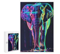 Rompecabezas 1000 PCS para Adolescentes Neon Glitch Elephant Rompecabezas para Adultos Juego Práctico Decoración del Hogar Cumpleaños Y Navidad 1000 PCS