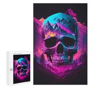 Rompecabezas 1000 PCS para Adolescentes Neon Mountain Skull Artwork Rompecabezas para Adultos Juego Práctico Decoración del Hogar Cumpleaños Y Navidad 1000 PCS