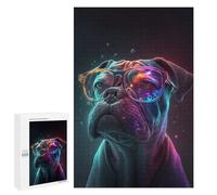 Rompecabezas 1000 PCS para Adolescentes Neon Pug Glasses Art Print Rompecabezas para Adultos Juguete Decoración De Pared Difícil Difícil Desafiante De Completar 1000 PCS