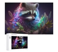 Rompecabezas 1000 PCS para Adolescentes Neon Raccoon in Fantasy Forest Rompecabezas para Adultos Juegos Divertidos Una Obra De Arte Ayuda A Ejercitar El Cerebro 1000 PCS