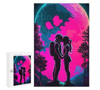 Rompecabezas 1000 PCS para Adolescentes Neon Romance Astronauts Under The Moonlight Rompecabezas para Adultos Juguete Decoración De Pared Mejora La Memoria Ayuda A Ejercitar El Cerebro 1000 PCS