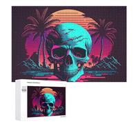 Rompecabezas 1000 PCS para Adolescentes Neon Skull Sunset Palm Trees Rompecabezas para Adultos Juego Familiar Carrera De Velocidad De Manos Regalos para Reducir El Estrés 1000 PCS