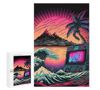Rompecabezas 1000 PCS para Adolescentes Neon Sunset Boombox Wave Rompecabezas para Adultos Juegos Divertidos Una Obra De Arte Ayuda A Ejercitar El Cerebro 1000 PCS
