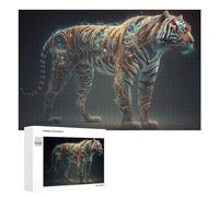 Rompecabezas 1000 PCS para Adolescentes Neon Tiger Digital Art Rompecabezas para Adultos Juegos Divertidos Una Obra De Arte Ayuda A Ejercitar El Cerebro 1000 PCS
