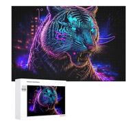 Rompecabezas 1000 PCS para Adolescentes Neon Tiger in Cityscape Rompecabezas para Adolescentes Juegos Divertidos Ensamblaje De Patrones Ayuda Al Cerebro A Ejercitarse 1000 PCS