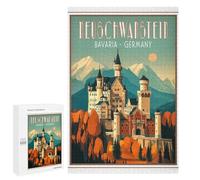 Rompecabezas 1000 PCS para Adolescentes Neuschwanstein Castle Bavaria Germany Travel Poster Rompecabezas para Adultos Juguetes Antiestrés Decoración Perfecta Regalos para Reducir El Estrés 1000 PCS