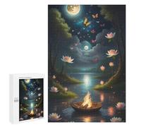 Rompecabezas 1000 PCS para Adolescentes Night Lotus Pond with Fireboat Rompecabezas para Adultos Juego De Ingenio Análisis Y Lógica 1000 PCS