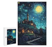 Rompecabezas 1000 PCS para Adolescentes Night Village Under Starry Sky Rompecabezas para Adultos Juego Práctico Regalo De Cumpleaños Regalo De Cumpleaños, Regalos, 1000 PCS