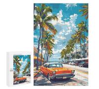 Rompecabezas 1000 PCS para Adolescentes Orange Classic Car on Tropical Street Rompecabezas DIY Juguetes Una Obra De Arte como Regalo para Toda La Familia 1000 PCS