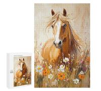 Rompecabezas 1000 PCS para Adolescentes Painted Horse in Flowers Art Print Rompecabezas para Adultos para La Diversión Familiar Ayuda A Ejercitar El Cerebro Hermoso Juego De Diseño 1000 PCS