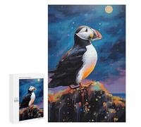 Rompecabezas 1000 PCS para Adolescentes Puffin in The Moonlight Rompecabezas para Adultos Juego Práctico Arte De Pared Desafiante De Completar 1000 PCS