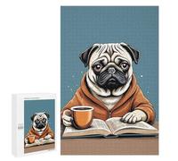 Rompecabezas 1000 PCS para Adolescentes Pug Drink Coffee Read Book Rompecabezas para Adultos Juguetes DIY para La Diversión Familiar Ayuda A Ejercitar El Cerebro 1000 PCS