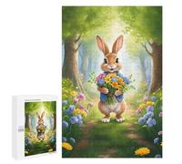 Rompecabezas 1000 PCS para Adolescentes Rabbit with Flowers in Forest Rompecabezas para Adultos Juguetes DIY para La Diversión Familiar Ayuda A Ejercitar El Cerebro 1000 PCS