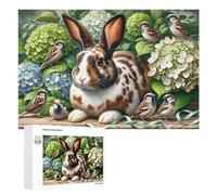 Rompecabezas 1000 PCS para Adolescentes Rabbit with Sparrows and Flowers Rompecabezas para Adultos Juego Familiar Carrera De Velocidad De Manos Regalos para Reducir El Estrés 1000 PCS