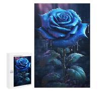 Rompecabezas 1000 PCS para Adolescentes Rainy Blue Rose Flower Rompecabezas para Adultos Juego Familiar Una Obra De Arte como Regalo para Toda La Familia 1000 PCS