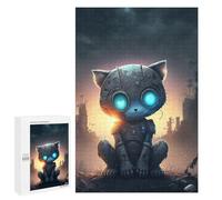 Rompecabezas 1000 PCS para Adolescentes Robotic Cat in Apocalyptic Cityscape Rompecabezas para Adultos Juego Práctico Decoración del Hogar Cumpleaños Y Navidad 1000 PCS