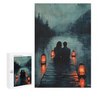 Rompecabezas 1000 PCS para Adolescentes Romantic Couple on Dock with Lantern Glow at Dusk Rompecabezas para Adultos Juego Práctico Arte De Pared Desafiante De Completar 1000 PCS