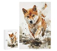 Rompecabezas 1000 PCS para Adolescentes Running Shiba Inu Watercolor Rompecabezas Juegos Familiares Ensamblaje De Patrones Cumpleaños Y Navidad 1000 PCS