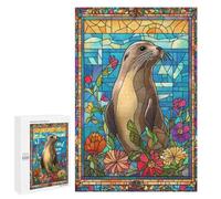Rompecabezas 1000 PCS para Adolescentes Sea Lion Stained Glass Rompecabezas para Adultos Juego Práctico Pero Divertido Y Humorístico para Cumpleaños, Navidad 1000 PCS