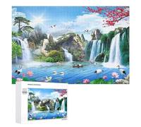 Rompecabezas 1000 PCS para Adolescentes Serene Waterfall Landscape with Lotus Flowers Rompecabezas Juegos Relajantes Mejora La Memoria Oferta como Regalos para Toda La Familia 1000 PCS