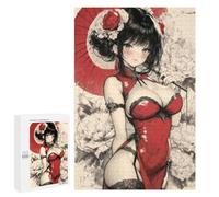 Rompecabezas 1000 PCS para Adolescentes Sexy Anime Girl in Red Cheongsam Dress Rompecabezas para Adultos Juego Práctico Arte De Pared Desafiante De Completar 1000 PCS