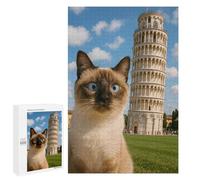 Rompecabezas 1000 PCS para Adolescentes Siamese Cat with Leaning Tower Rompecabezas para Adultos Juguetes DIY para La Diversión Familiar Ayuda A Ejercitar El Cerebro 1000 PCS