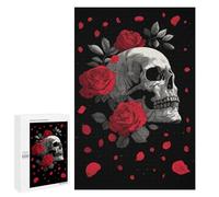 Rompecabezas 1000 PCS para Adolescentes Skull and Roses on Black Background Rompecabezas para Adultos Juguetes DIY para La Diversión Familiar Ayuda A Ejercitar El Cerebro 1000 PCS