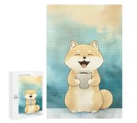 Rompecabezas 1000 PCS para Adolescentes Smiling Shiba Inu with Coffee Rompecabezas para Adultos Juego Práctico Arte De Pared Desafiante De Completar 1000 PCS