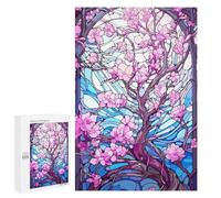 Rompecabezas 1000 PCS para Adolescentes Stained Glass Cherry Blossom Rompecabezas para Adultos Juegos De Relajación Vacaciones En Casa Matar El Tiempo 1000 PCS