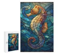 Rompecabezas 1000 PCS para Adolescentes Stained Glass Seahorse in Ocean Rompecabezas para Adultos Juegos Familiares Carrera De Velocidad De Manos para Cumpleaños, Navidad 1000 PCS