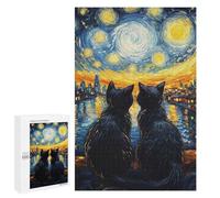 Rompecabezas 1000 PCS para Adolescentes Starry Night Cats Landscape Rompecabezas DIY Juguetes Una Obra De Arte como Regalo para Toda La Familia 1000 PCS