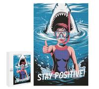 Rompecabezas 1000 PCS para Adolescentes Stay Positive Diver and Shark Illustration Rompecabezas para Adultos Juegos Relajantes Decoración del Hogar Cumpleaños Y Navidad 1000 PCS