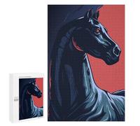 Rompecabezas 1000 PCS para Adolescentes Stylized Black Horse Portrait on Red Rompecabezas para Adultos Juego Práctico Pero Divertido Y Humorístico Regalo De Cumpleaños, Regalos, 1000 PCS
