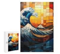 Rompecabezas 1000 PCS para Adolescentes The Great Wave Stained Glass Mosaic Artwork Rompecabezas para Adultos Juego Práctico Arte De Pared Desafiante De Completar 1000 PCS
