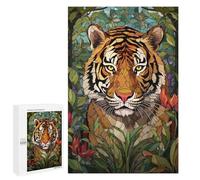 Rompecabezas 1000 PCS para Adolescentes Tiger Stained Glass Rompecabezas para Adultos Juego Práctico Decoración del Hogar Cumpleaños Y Navidad 1000 PCS