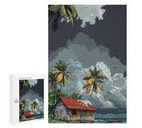 Rompecabezas 1000 PCS para Adolescentes Tropical Island Hut with Stormy Sky Rompecabezas para Adultos Juego Práctico Arte De Pared Desafiante De Completar 1000 PCS