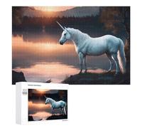 Rompecabezas 1000 PCS para Adolescentes Unicorn by The Lake at Sunset Rompecabezas para Adultos Juguete Decoración De Pared Mejora La Memoria Ayuda A Ejercitar El Cerebro 1000 PCS