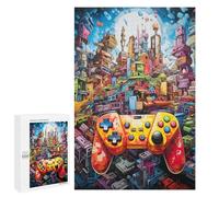 Rompecabezas 1000 PCS para Adolescentes Vibrant Cityscape with Gaming Controller Rompecabezas para Adultos Juego De Ingenio Análisis Y Lógica 1000 PCS