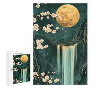Rompecabezas 1000 PCS para Adolescentes Waterfall Moon Cehrry Blossom Japanese Landscape Rompecabezas para Adultos Juego Práctico Arte De Pared Desafiante De Completar 1000 PCS