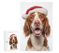Rompecabezas 1000 PCS para Adolescentes Welsh Springer Spaniel Dog with Santa Hat Portrait Rompecabezas Juegos Familiares Ensamblaje De Patrones Cumpleaños Y Navidad 1000 PCS