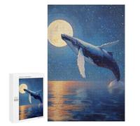 Rompecabezas 1000 PCS para Adolescentes Whale Breaching Under The Moonlight Painting Rompecabezas para Adultos Juego Práctico Arte De Pared Desafiante De Completar 1000 PCS